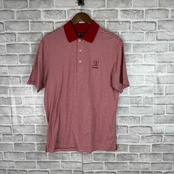 TPC Scottsdale x Oxford Golf Red Striped All Cotton Collared Polo Shirt MEDIUM - Picture 3 of 8